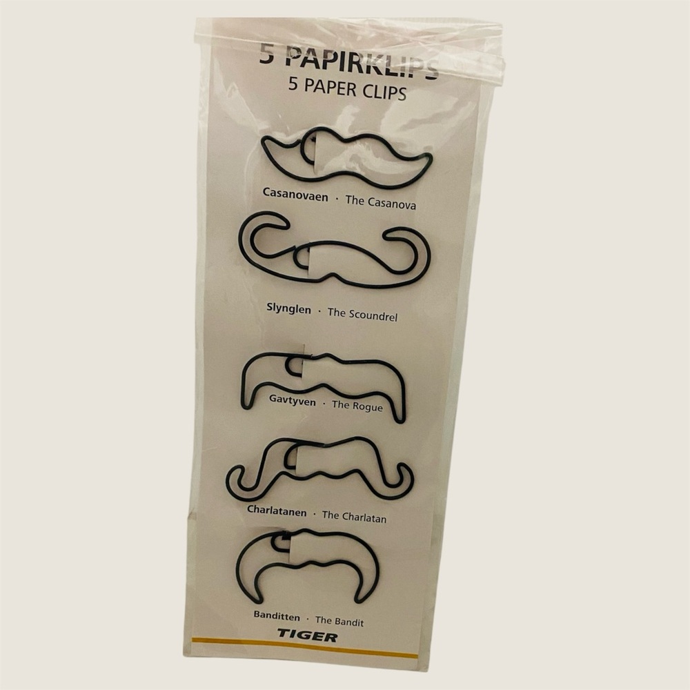 Tiger Mustache 5 Paper Clips  Casanova, Scoundrel, Rogue, Charlatan & Bandit